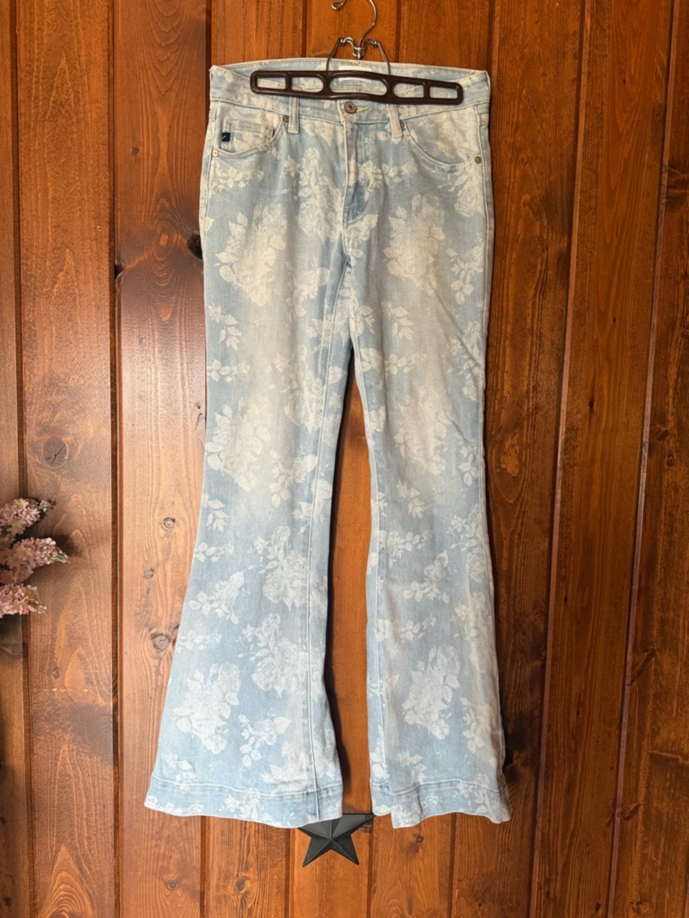 KanCan Light Blue Floral Flare Jeans